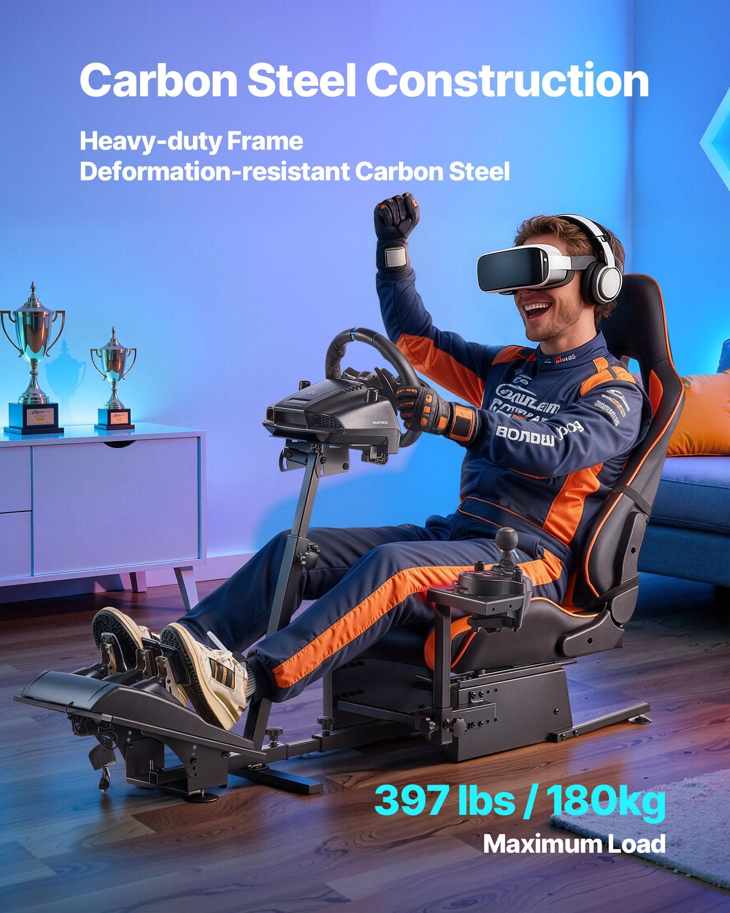 Racing Wheel Stand, Heavy-Duty Simulator Cockpit Steering Wheel Stand, Fit Logitech G25, G27, G29, G920, G923, Thrustmaster T300RS, TX F458, T500RS, T3PA-PRO (F1/GT) and CSR Pedals