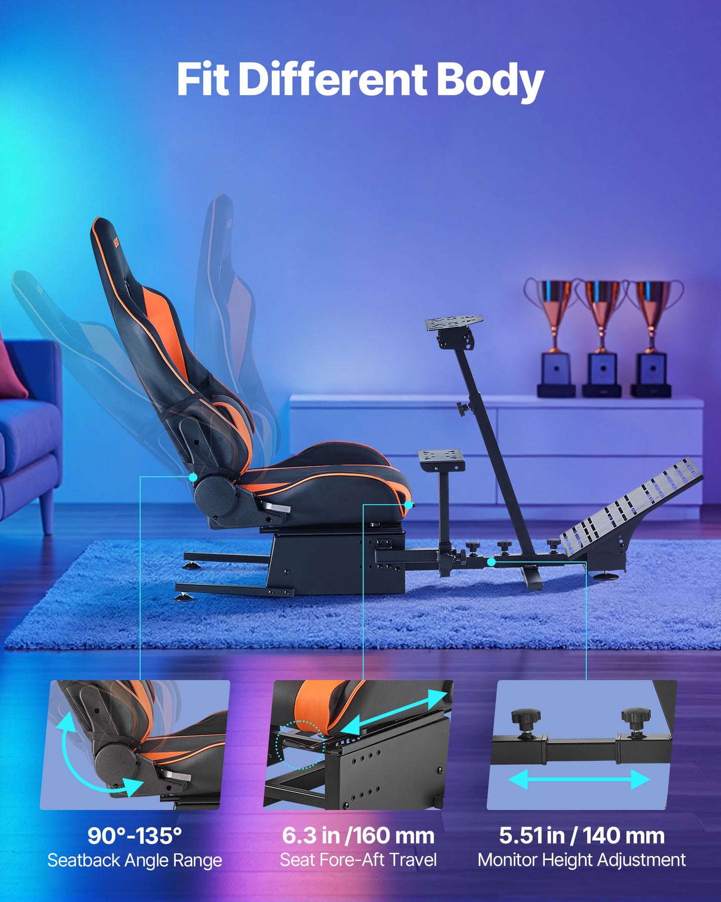 Racing Wheel Stand, Heavy-Duty Simulator Cockpit Steering Wheel Stand, Fit Logitech G25, G27, G29, G920, G923, Thrustmaster T300RS, TX F458, T500RS, T3PA-PRO (F1/GT) and CSR Pedals