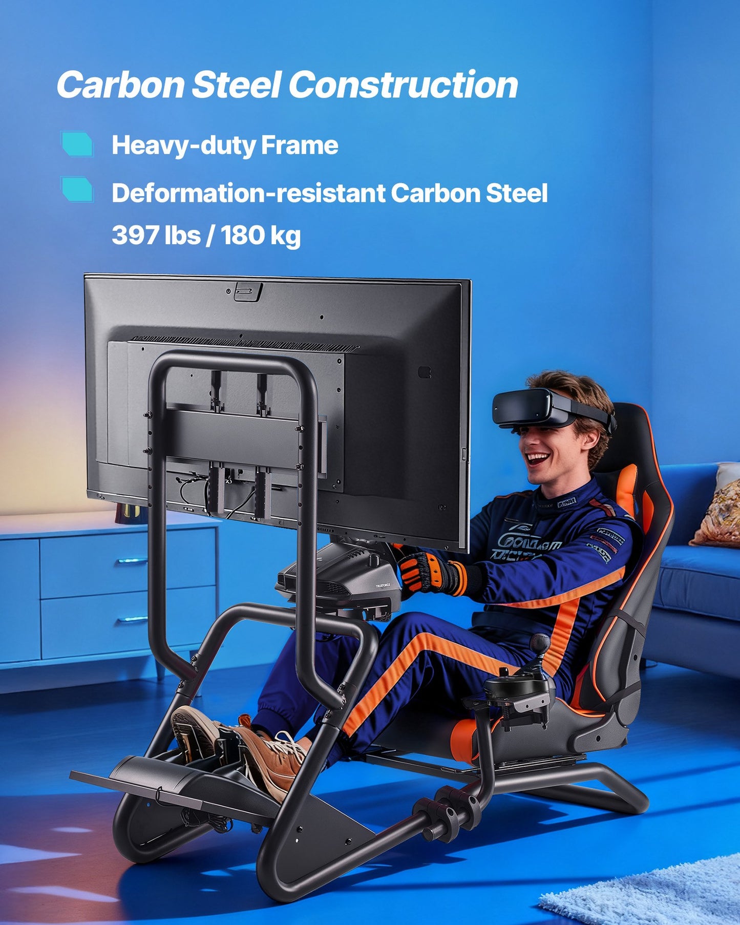 Racing Wheel Stand, Heavy-Duty Simulator Cockpit Steering Wheel Stand with Monitor Stand, Fit Logitech G25,G27,G29,G920,G923, Thrustmaster T300RS,TX F458,T500RS,T3PA-PRO (F1/GT) and CSR Pedals