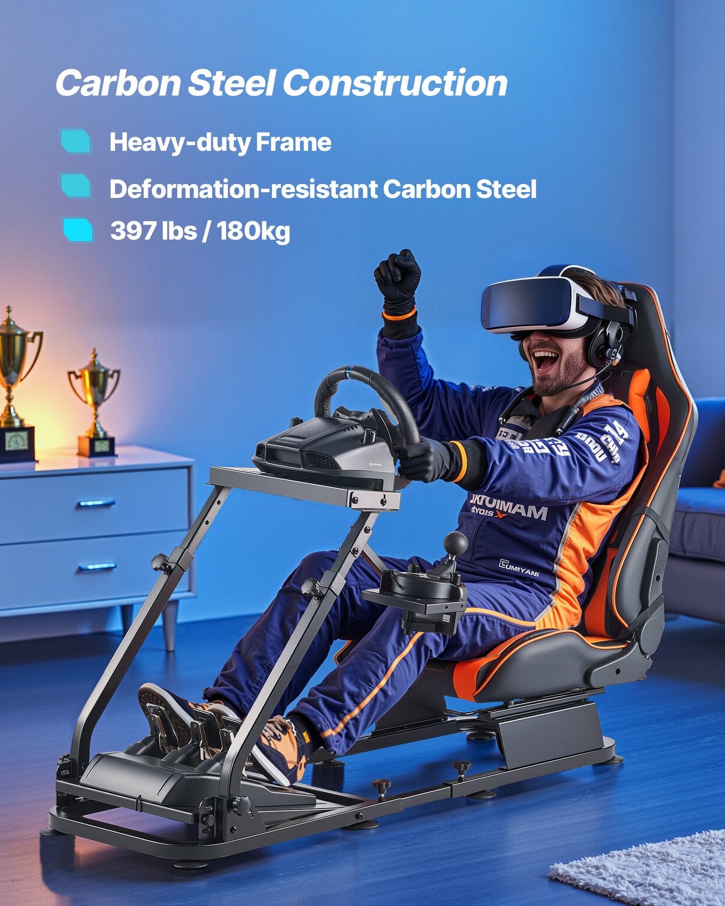 Racing Wheel Stand, Heavy-Duty Simulator Cockpit Steering Stand with Dual-Rail Dual-Arm, Fit Logitech G25,G27,G29,G920,G923, Thrustmaster T300RS,TX F458,T500RS,T3PA-PRO (F1/GT) and CSR Pedals