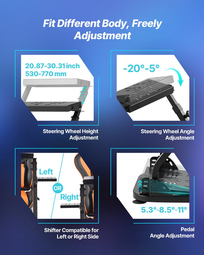 Racing Wheel Stand, Heavy-Duty Simulator Cockpit Steering Stand with Dual-Rail Dual-Arm, Fit Logitech G25,G27,G29,G920,G923, Thrustmaster T300RS,TX F458,T500RS,T3PA-PRO (F1/GT) and CSR Pedals