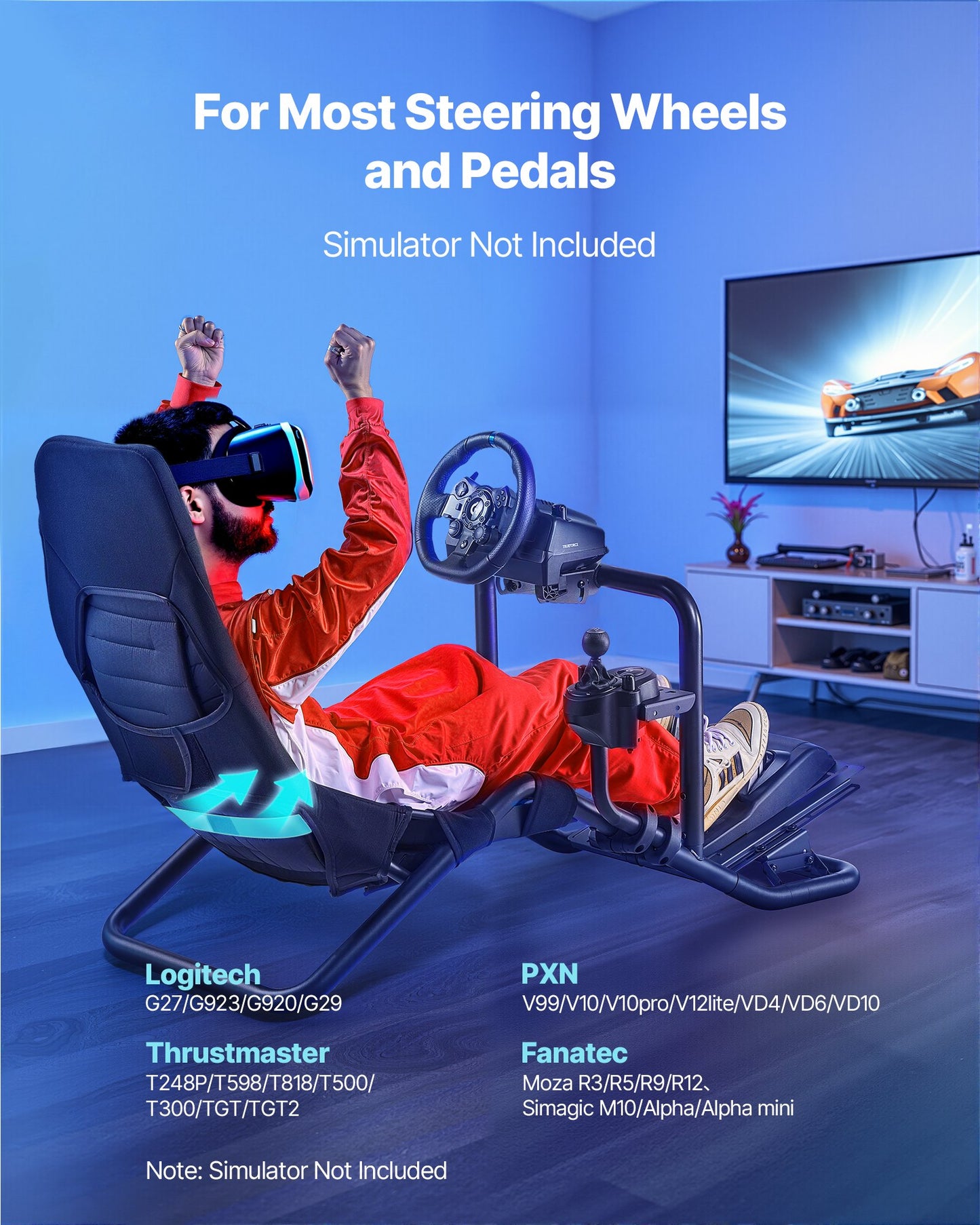 Racing Wheel Stand, Heavy-Duty Integrated Simulator Cockpit Steering Stand, Fit Logitech G25,G27,G29,G920,G923, Thrustmaster T300RS,TX F458,T500RS,T3PA-PRO (F1/GT) and CSR Pedals, Black