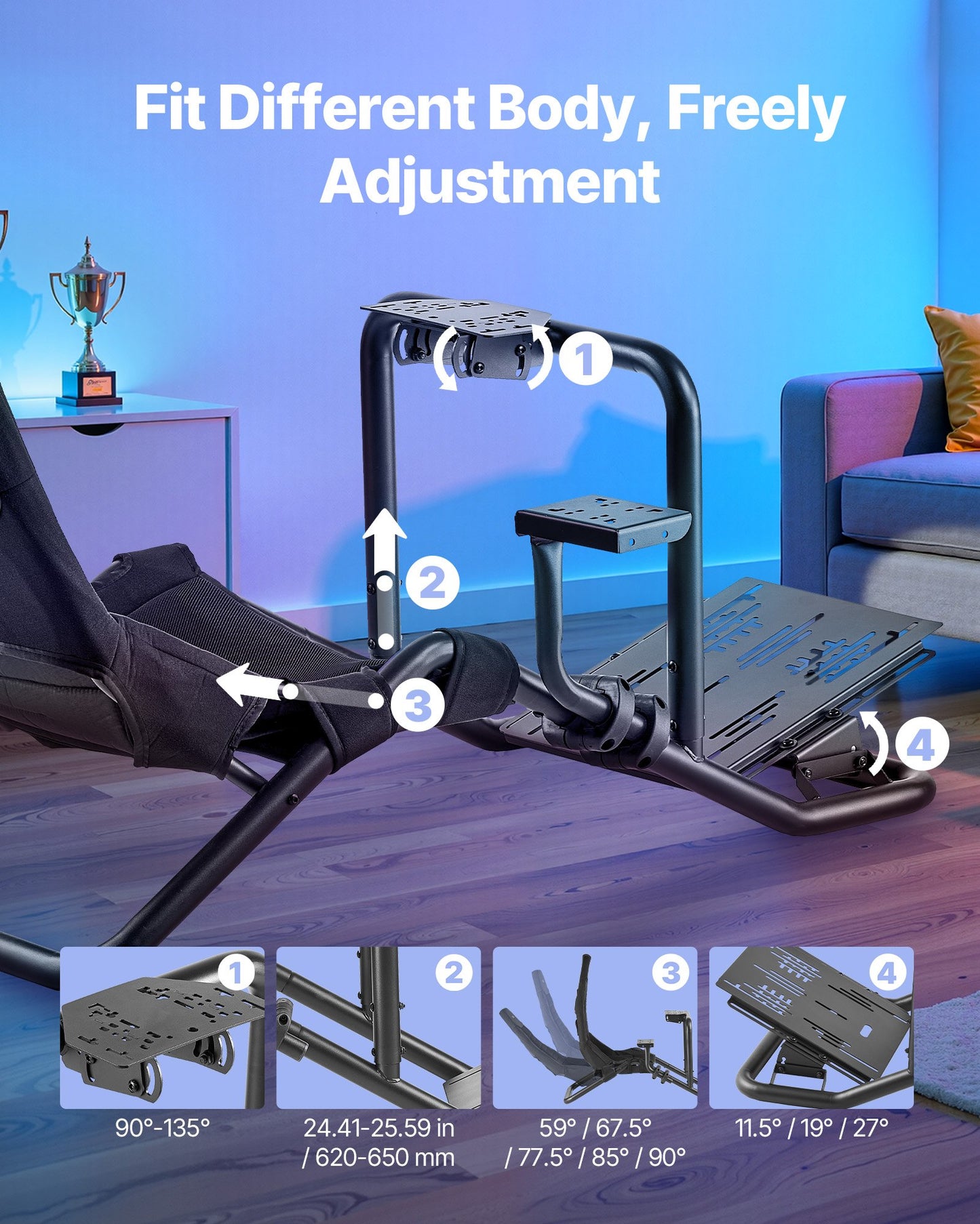 Racing Wheel Stand, Heavy-Duty Integrated Simulator Cockpit Steering Stand, Fit Logitech G25,G27,G29,G920,G923, Thrustmaster T300RS,TX F458,T500RS,T3PA-PRO (F1/GT) and CSR Pedals, Black