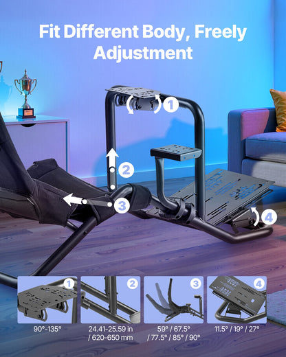 Racing Wheel Stand, Heavy-Duty Integrated Simulator Cockpit Steering Stand, Fit Logitech G25,G27,G29,G920,G923, Thrustmaster T300RS,TX F458,T500RS,T3PA-PRO (F1/GT) and CSR Pedals, Black