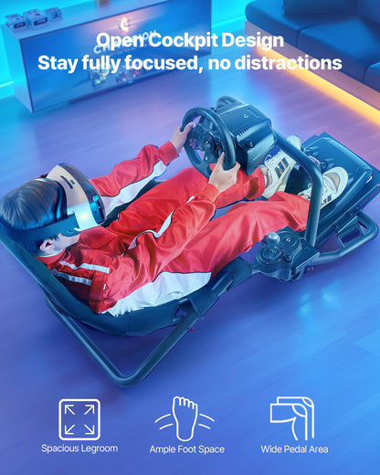 Racing Wheel Stand, Heavy-Duty Integrated Simulator Cockpit Steering Stand, Fit Logitech G25,G27,G29,G920,G923, Thrustmaster T300RS,TX F458,T500RS,T3PA-PRO (F1/GT) and CSR Pedals, Black