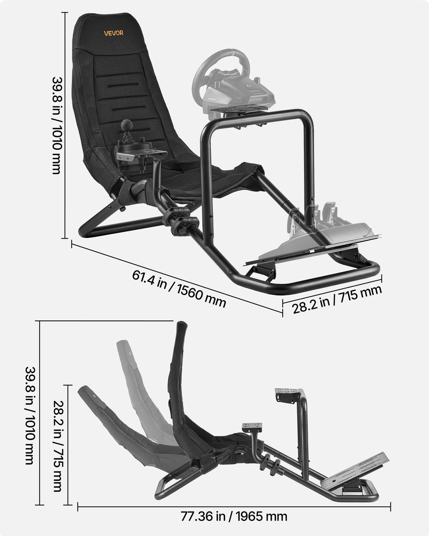 Racing Wheel Stand, Heavy-Duty Integrated Simulator Cockpit Steering Stand, Fit Logitech G25,G27,G29,G920,G923, Thrustmaster T300RS,TX F458,T500RS,T3PA-PRO (F1/GT) and CSR Pedals, Black