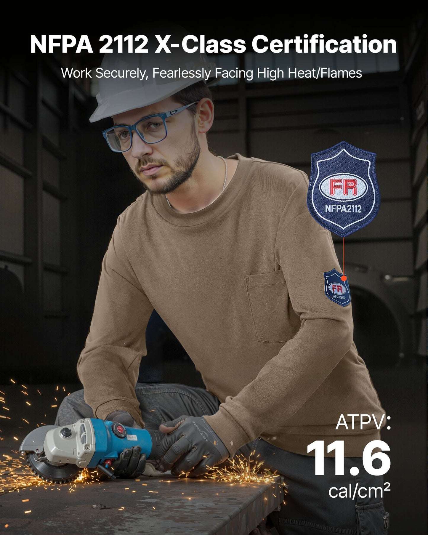 FR Shirts, Flame Resistant Long Sleeve Clothing Lightweight 7 oz Breathable Cotton, Men's Fire Retardant Work Shirt with Pre-shrink Treatment & Pocket, for Welders,Electricians,Gray 2XL