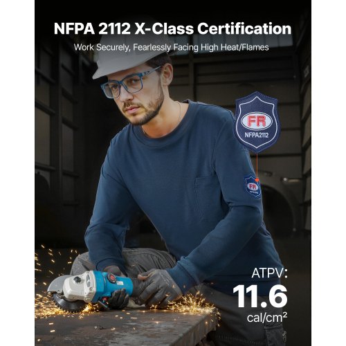 FR Skjortor, Flamskyddande Långärmade Kläder Lätt 7 oz Andningsbar Bomull, Herr Flamhämmande Arbetsskjorta med Förkrympbehandling och Ficka, För Svetsare, Elektriker, Marinblå M |  EU