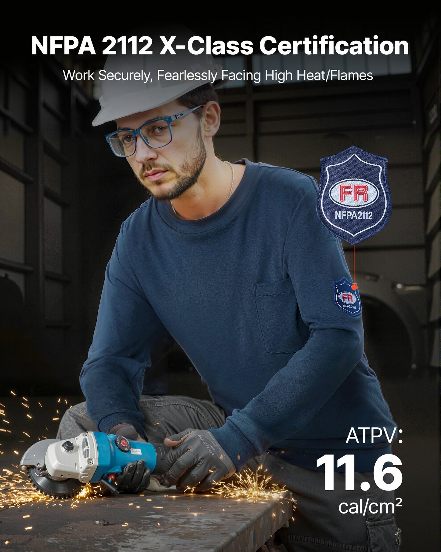 FR Shirts, Flame Resistant Long Sleeve Clothing Lightweight 7 oz Breathable Cotton, Men's Fire Retardant Work Shirt with Pre-shrink Treatment & Pocket, for Welders,Electricians,Navy Blue XL