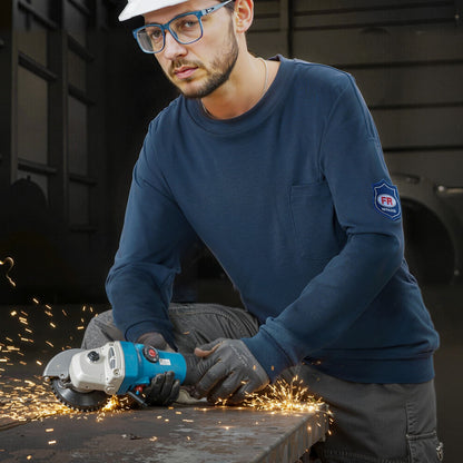 FR Shirts, Flame Resistant Long Sleeve Clothing Lightweight 7 oz Breathable Cotton, Men's Fire Retardant Work Shirt with Pre-shrink Treatment & Pocket, for Welders,Electricians,Navy Blue XL