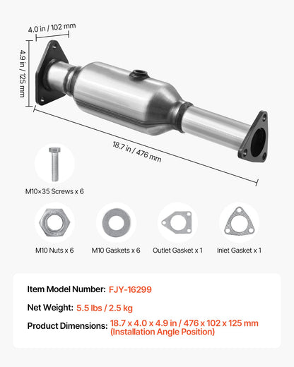 Catalytic Converter, Compatible with Honda Accord 2.4L 2003 2004 2005 2006 2007, 2.4L L4 Engine, Rear, Replacement OE 16299, Stainless Steel Material, for Quick Exhaust Gas Purification