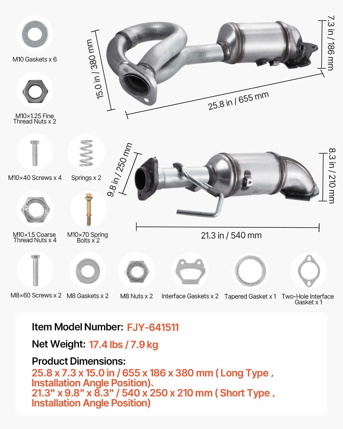 Catalytic Converter, 2 Pack, Compatible with 2012-2017 Jeep Wrangler 3.6L V6, Front, Replacement OE 641511, Stainless Steel Material High Flow Catalytic Converter, for Exhaust Gas Purification