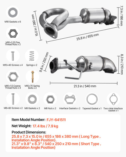 Catalytic Converter, 2 Pack, Compatible with 2012-2017 Jeep Wrangler 3.6L V6, Front, Replacement OE 641511, Stainless Steel Material High Flow Catalytic Converter, for Exhaust Gas Purification