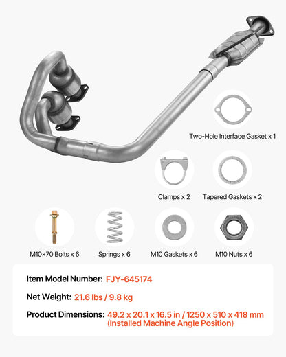Catalytic Converter, 2 Pack, Compatible with 2004-2006 Jeep Wrangler 4.0L L6, Front, Rear, Replacement OE 645174, Stainless Steel Material High Flow Converter, for Exhaust Gas Purification
