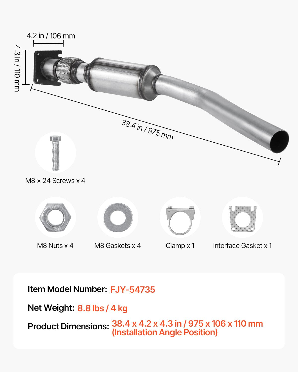 Catalytic Converter, Compatible with Chrysler 200 Sebring/Dodge Avenger Caliber Journey /Jeep Compass Patriot, 2.4L L4, Front, Replacement OE 54735, Stainless Steel, for Exhaust Gas Purification
