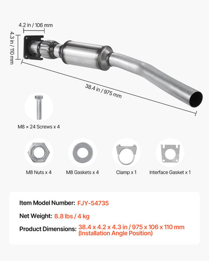 Catalytic Converter, Compatible with Chrysler 200 Sebring/Dodge Avenger Caliber Journey /Jeep Compass Patriot, 2.4L L4, Front, Replacement OE 54735, Stainless Steel, for Exhaust Gas Purification