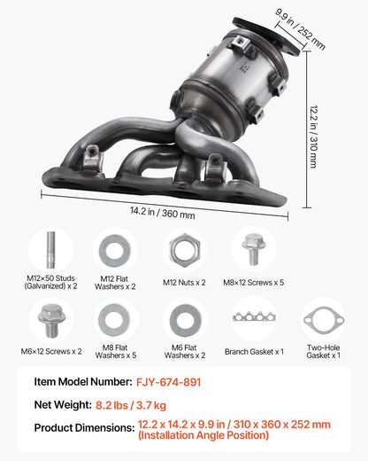 Catalytic Converter, Compatible with Kia Soul Rio/Hyundai Veloster Accent, 1.6L L4, Front, Replacement OE 674-891, 16680, Stainless Steel High Flow Converter, for Exhaust Gas Purification