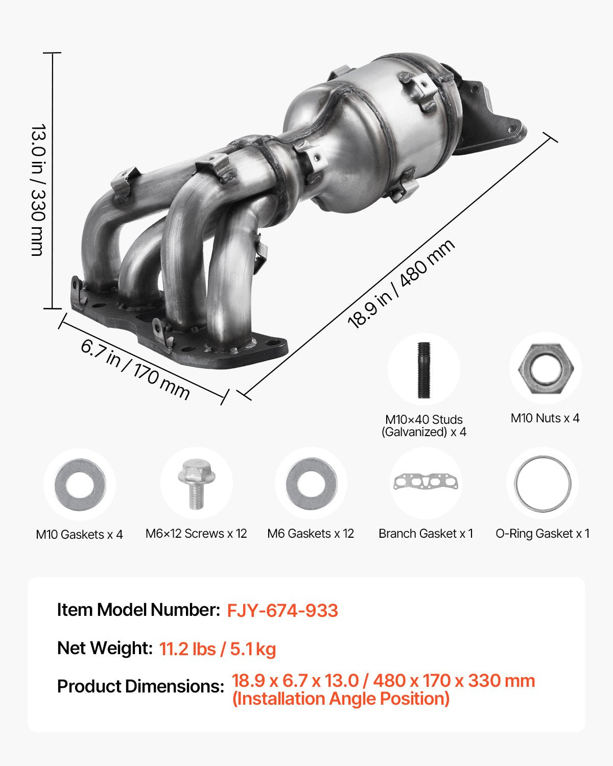 Catalytic Converter, Compatible with Nissan Altima 2007 2008 2009 2010 2011 2012 2013 2.5L L4, Front, Replacement OE 674-933, Stainless Steel High Flow Converter, for Exhaust Gas Purification