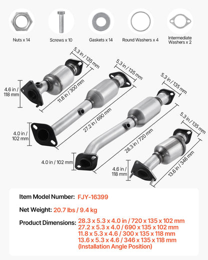Catalytic Converter, Compatible with Nissan Frontier NV1500 NV2500 NV3500 Pathfinder Xterra/Suzuki Equator, 4.0L V6, Front, Left, Rear, Right, Replacement OE 16399, for Exhaust Gas Purification