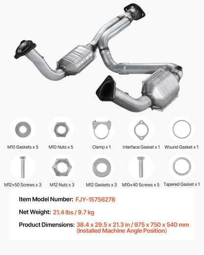 Catalytic Converter, Compatible with Cadillac Escalade/Chevy Avalanche Silverado Suburban Tahoe/GMC Sierra Yukon, 4.3L V6, 4.8L/5.3L V8, Front, Left, Right, Replacement OE 15756278, 50366