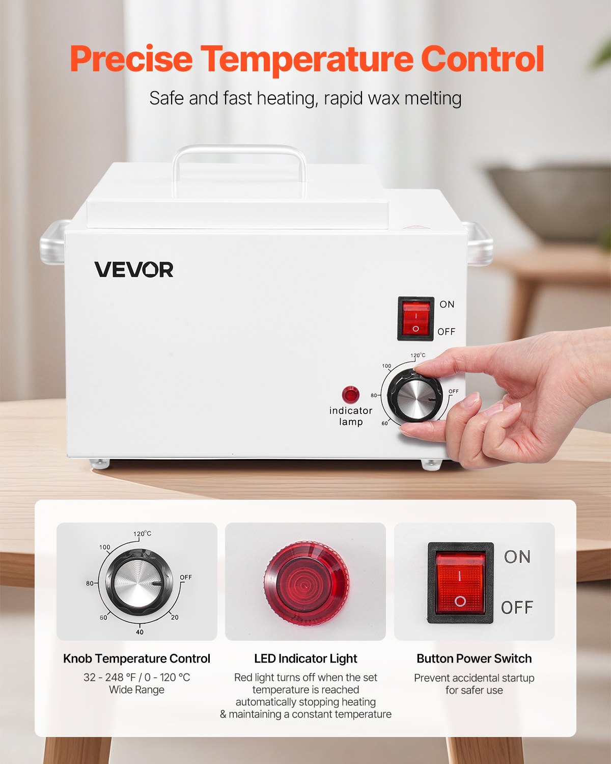 Single Wax Warmer, 3000ML 300W Professional Wax Warmer for Hair Removal, 32 ℉- 248 ℉ Adjustable & Non-Stick Waxing Heater Pot with 100PCS Waxing Sticks for Home Use, Beauty Salon, Spa
