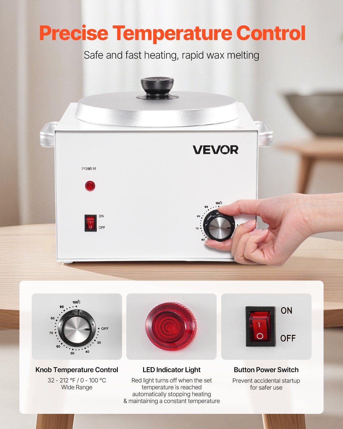 Single Pot Wax Warmer, 3000ML 300W Professional Wax Warmer for Hair Removal, 32 ℉ - 212℉ Adjustable Electric Waxing Heater with 100PCS Waxing Sticks for Home Use, Beauty Salon, Spa