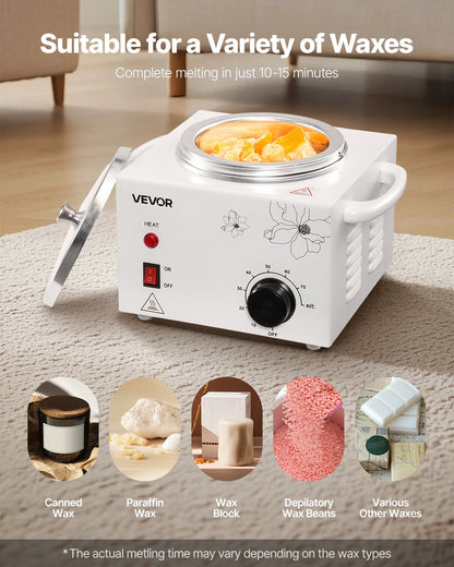 Single Wax Warmer, 600ML Professional Wax Warmer for Hair Removal, 32 ℉ to 176℉ Adjustable Electric Waxing Heater Pot with 100PCS Waxing Sticks for Home Use, Beauty Salon, Spa