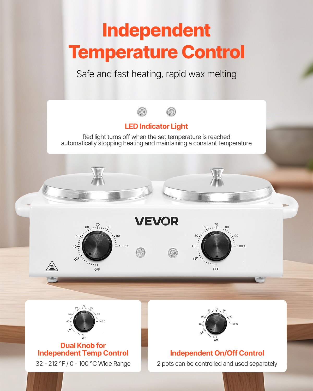 Double Wax Warmer, 1200ML Professional Dual Wax Warmer for Hair Removal, 32 ℉ - 212℉ Adjustable Electric Waxing Heater Pot with 50PCS Waxing Sticks for Home Use, Beauty Salon, Spa