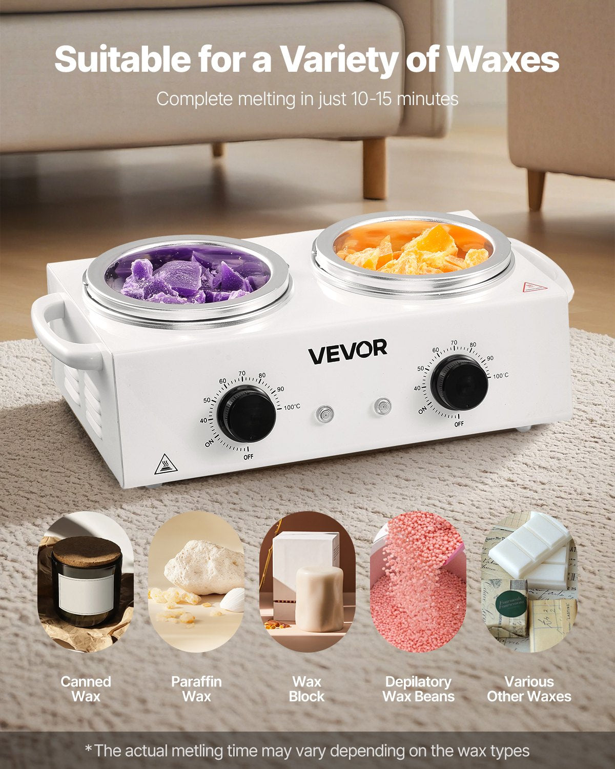 Double Wax Warmer, 1200ML Professional Dual Wax Warmer for Hair Removal, 32 ℉ - 212℉ Adjustable Electric Waxing Heater Pot with 50PCS Waxing Sticks for Home Use, Beauty Salon, Spa