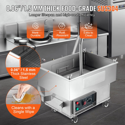 Mobilt fritösfilter, 18 L oljetankkapacitet, oljefiltreringssystem med 10 l/min oljefiltreringshastighet, mobilt frityroljefiltreringssystem med svängbara hjul, oljeslang för hamburgare i restaurangen