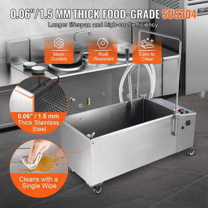 Mobilt fritösfilter, 55 l oljetankkapacitet, oljefiltreringssystem med 10 l/min oljefiltreringshastighet, mobilt frityroljefiltreringssystem med svängbara hjul, oljeslang för restaurangburgare