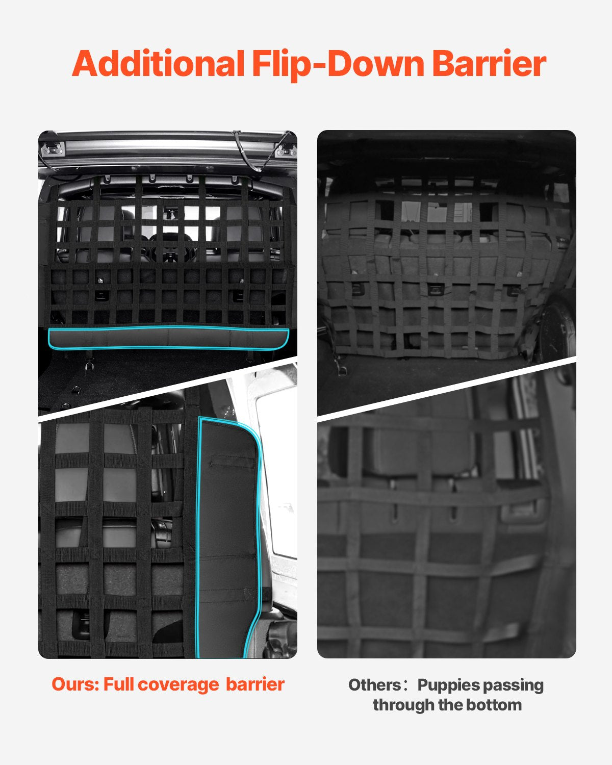 Dog Car Barrier, Mesh Cargo Pet Net for Jeep Wrangler JK 2007-2017 JL 20018-2024, Vehicle Pet Barrier Fits Behind Rear Seat Cargo Area, Scratch and Tear-Resistant Polyester Mesh, Easy to Install