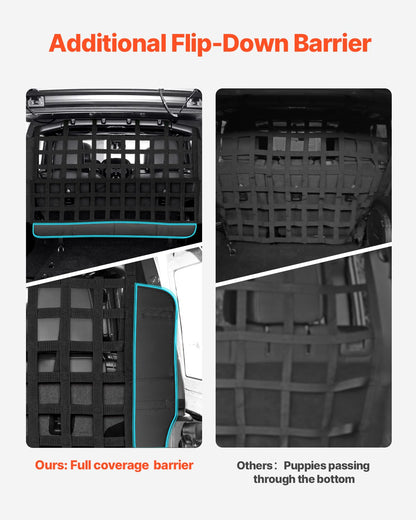 Dog Car Barrier, Mesh Cargo Pet Net for Jeep Wrangler JK 2007-2017 JL 20018-2024, Vehicle Pet Barrier Fits Behind Rear Seat Cargo Area, Scratch and Tear-Resistant Polyester Mesh, Easy to Install