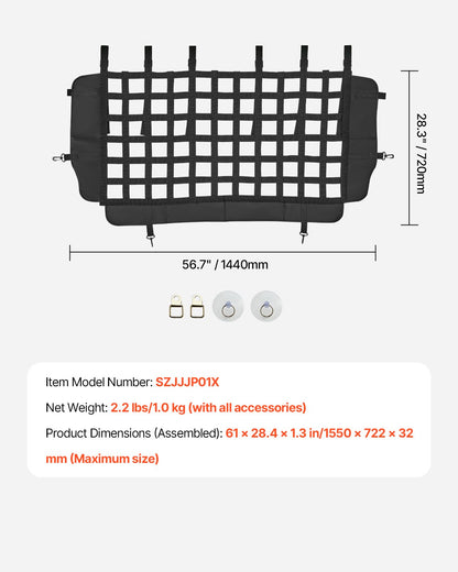 Dog Car Barrier, Mesh Cargo Pet Net for Jeep Wrangler JK 2007-2017 JL 20018-2024, Vehicle Pet Barrier Fits Behind Rear Seat Cargo Area, Scratch and Tear-Resistant Polyester Mesh, Easy to Install