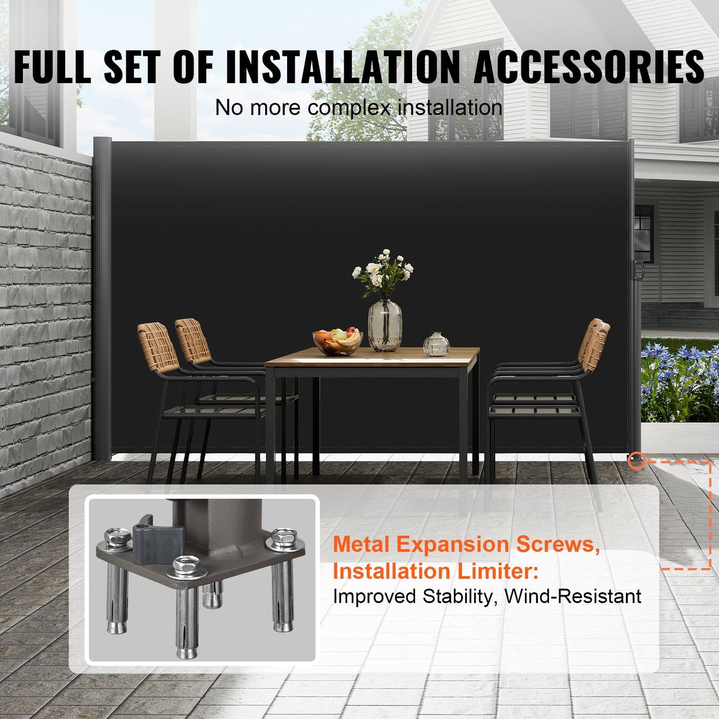 Retractable Side Awning, 71''x 118'' Aluminum Outdoor Privacy Screen, 280g Polyester Water-proof Retractable Patio Screen, UV 30+ Room Divider Wind Screen for Patio, Backyard, Balcony, Black