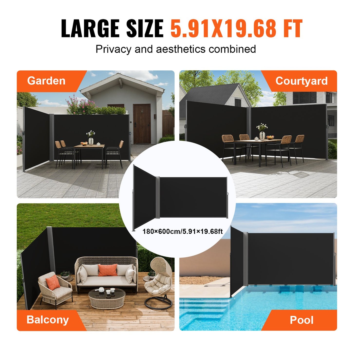 Black Retractable Patio Screen 236 inches in length Office Divider 71 inches in height Retractable Screen Partition Outdoor Retractable Gate Retractable Fence Outdoor Screens for Patio Privacy