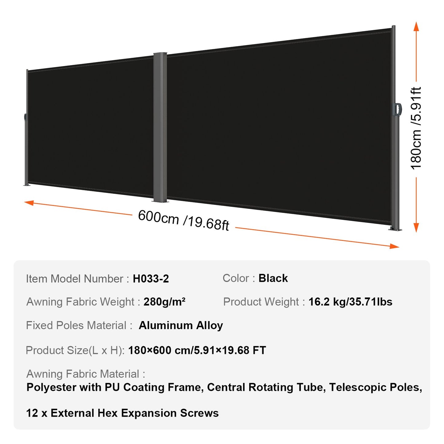 Black Retractable Patio Screen 236 inches in length Office Divider 71 inches in height Retractable Screen Partition Outdoor Retractable Gate Retractable Fence Outdoor Screens for Patio Privacy