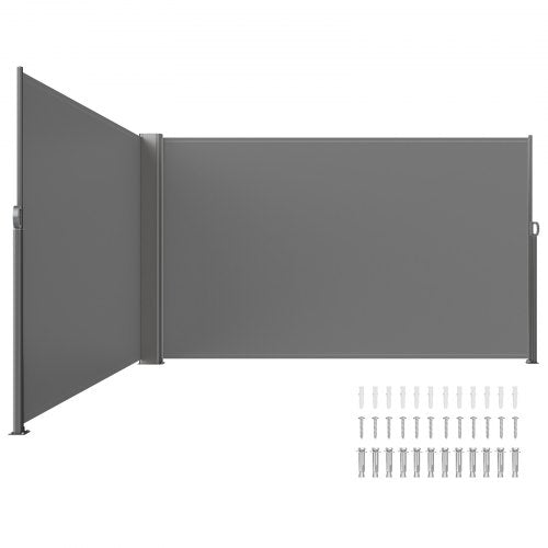 Retractable Side Awning, 71''x 236'' Aluminum Outdoor Privacy Screen, 280g Polyester Water-proof Retractable Patio Screen, UV 30+ Room Divider Wind Screen for Patio, Backyard, Balcony, Gray
