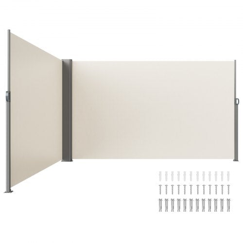 Retractable Side Awning, 71''x 236'' Aluminum Outdoor Privacy Screen, 280g Polyester Water-proof Retractable Patio Screen, UV 30+ Room Divider Wind Screen for Patio, Backyard, Balcony, Beige