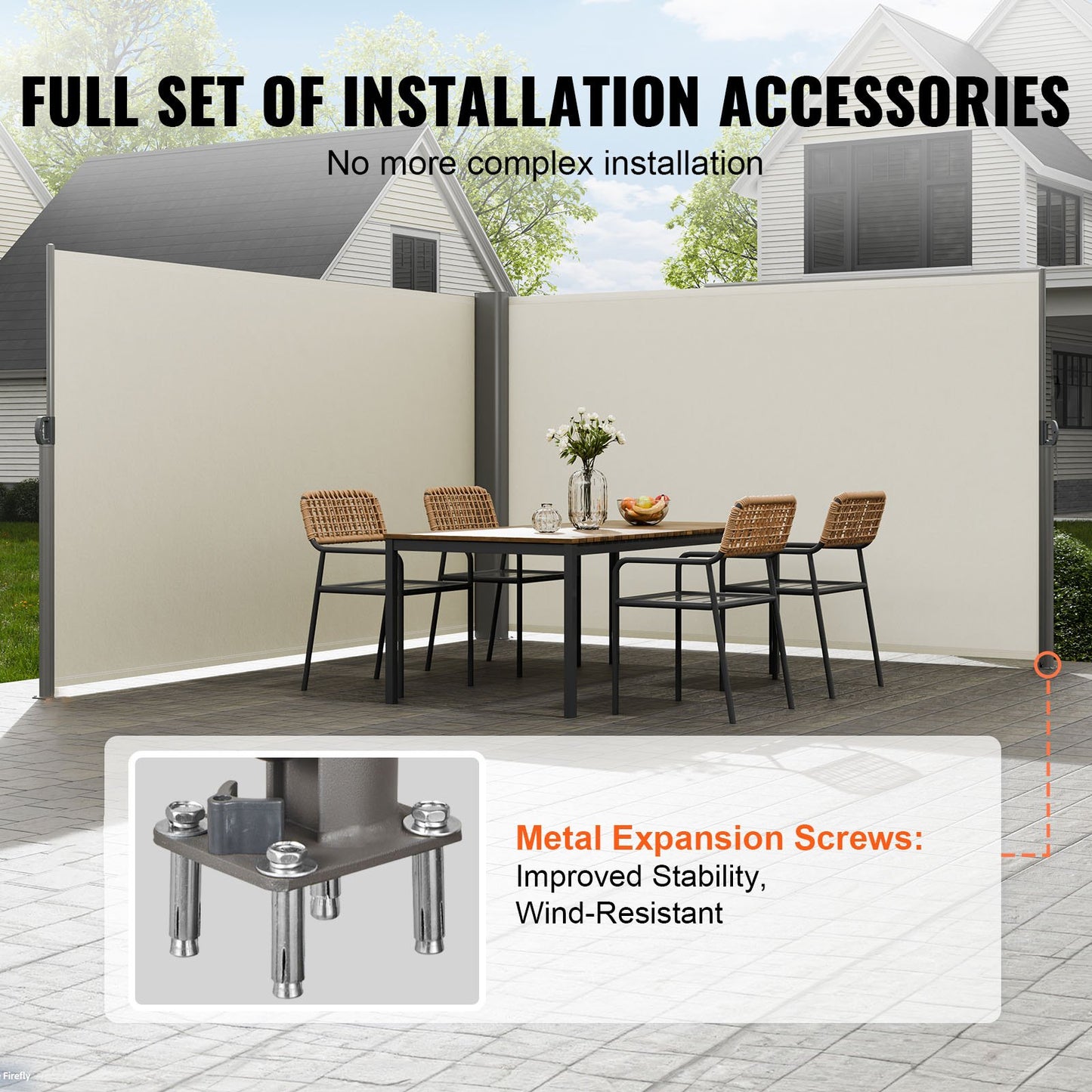 Retractable Side Awning, 71''x 236'' Aluminum Outdoor Privacy Screen, 280g Polyester Water-proof Retractable Patio Screen, UV 30+ Room Divider Wind Screen for Patio, Backyard, Balcony, Beige