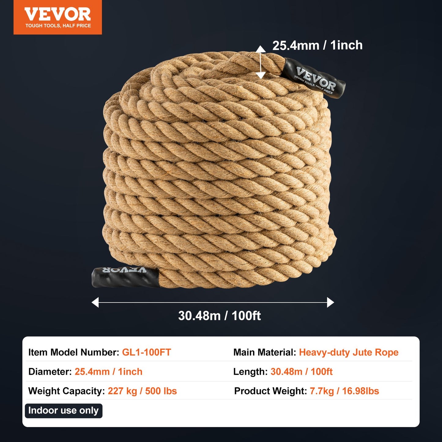 Gym Climbing Rope, 1" Diameter 100 ft Length Gym Fitness Training Rope, Gym Exercise Workout Rope for Adults, Climbing Rope for Fitness and Strength Training, Climbing Exercise, Home Workout