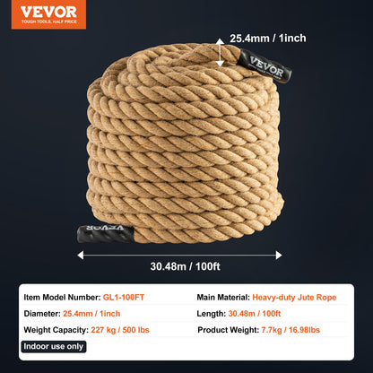 Gym Climbing Rope, 1" Diameter 100 ft Length Gym Fitness Training Rope, Gym Exercise Workout Rope for Adults, Climbing Rope for Fitness and Strength Training, Climbing Exercise, Home Workout