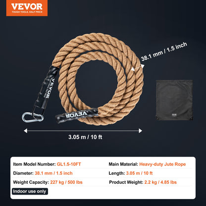 1.5"x10FT Gym Climbing Rope Fitness Strength Training Rope Home Workout