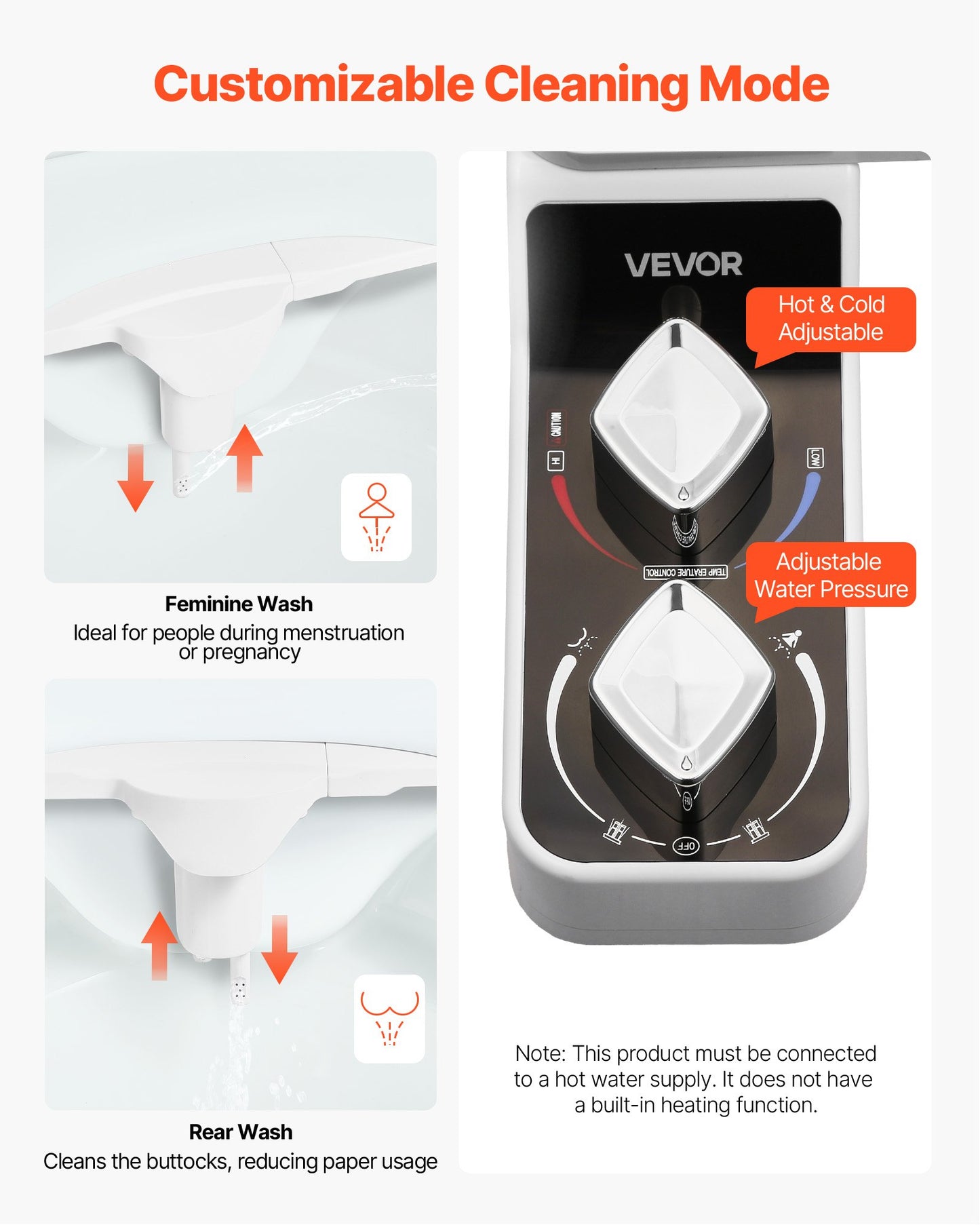 Bidet Attachment for Toilet, Hot & Cold Non-Electric Water Sprayer - Dual Retractable Nozzles, Adjustable Water Pressure, 0.3’’ Ultra Thin Bidet Toilet Seat Attachment for Rear and Feminine Wash