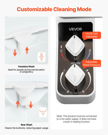 Bidet Attachment for Toilet, Hot & Cold Non-Electric Water Sprayer - Dual Retractable Nozzles, Adjustable Water Pressure, 0.3’’ Ultra Thin Bidet Toilet Seat Attachment for Rear and Feminine Wash