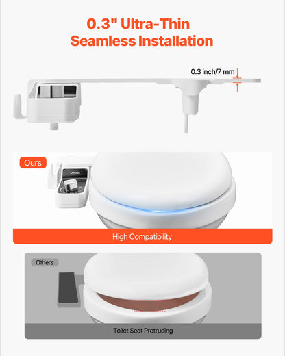 Bidet Attachment for Toilet, Hot & Cold Non-Electric Water Sprayer - Dual Retractable Nozzles, Adjustable Water Pressure, 0.3’’ Ultra Thin Bidet Toilet Seat Attachment for Rear and Feminine Wash