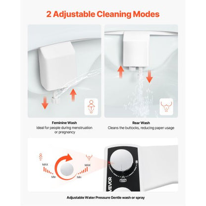 Toilet Bidet Accessories Non-Electric Dual Nozzles Adjustable Pressure