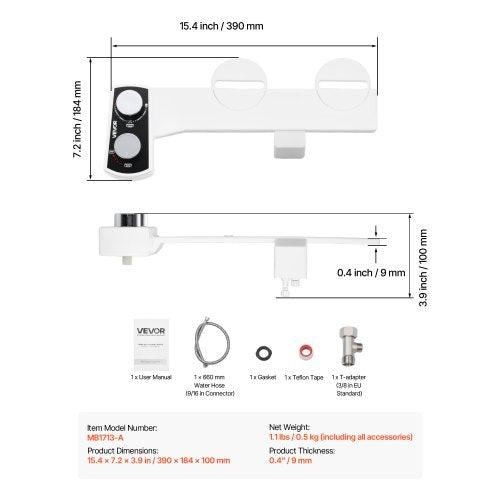 Toilet Bidet Accessories Non-Electric Dual Nozzles Adjustable Pressure