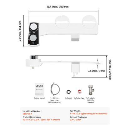 Toilet Bidet Accessories Non-Electric Dual Nozzles Adjustable Pressure
