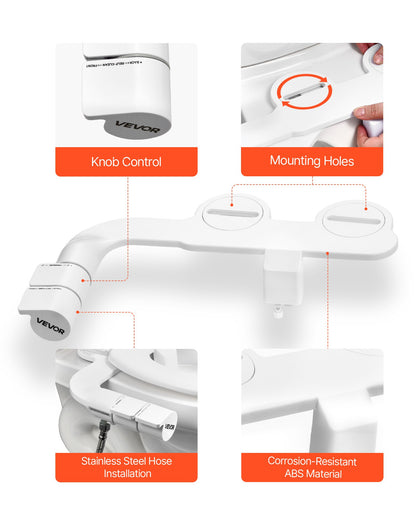 Bidet Attachment for Toilet, Self-Cleaning Bidet Toilet Seat Attachment - Dual Retractable Nozzles, Adjustable Water Pressure, Easily Installed Cold Water Sprayer for Rear Feminine Wash, White